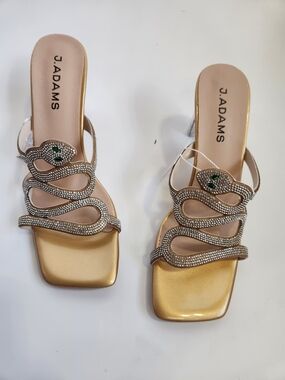 J. Adams Gold Rhinestone Snake-Embellished‎ Slide Sandals Size 8
